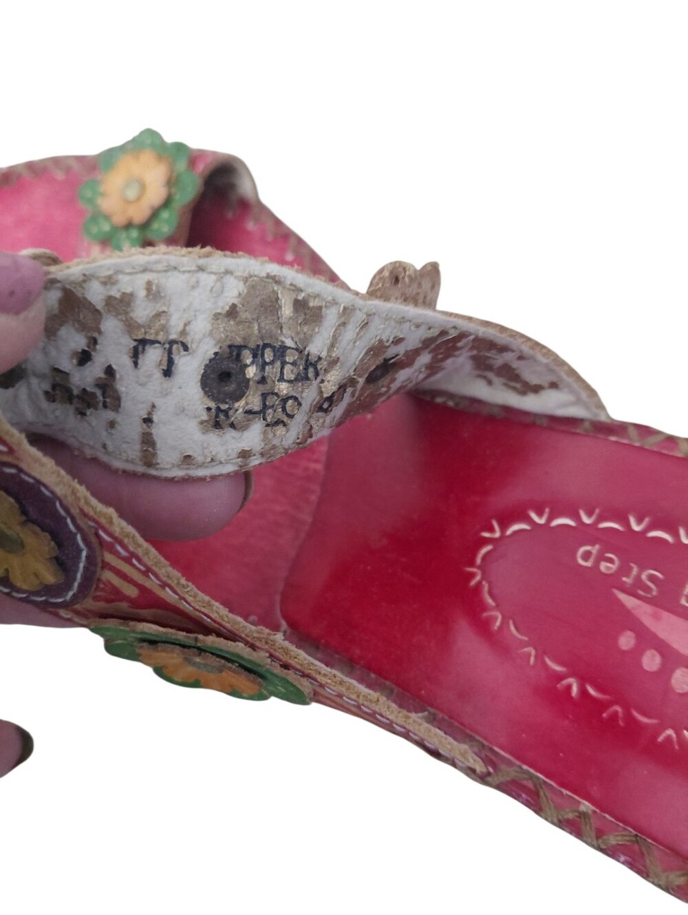 Spring Step Red Floral Leather Slide Kitten Heel Sandals Size 9 - Picture 10 of 12